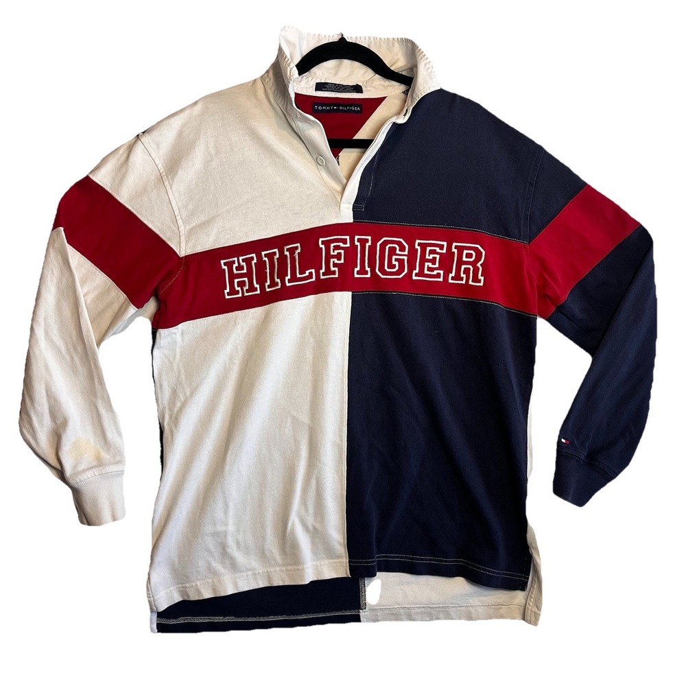 Vintage Rugby Tommy Hilfiger Polo Sport Color block Spell Out Logo 90s